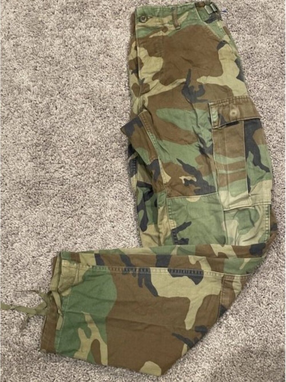 Vintage US Military Pants Mens Small Regular Woodland Camo Cargo Combat Buttons - Picture 4 of 5